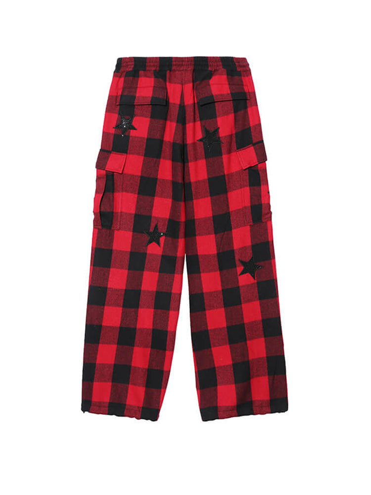 TCH Plaid Graphic Rhinestone Wide Leg Long Pants