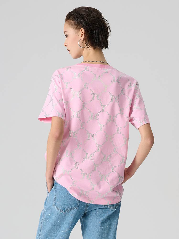 TCH Pink T-shirt with Cartoon Design and Hand-applied Rhinestones