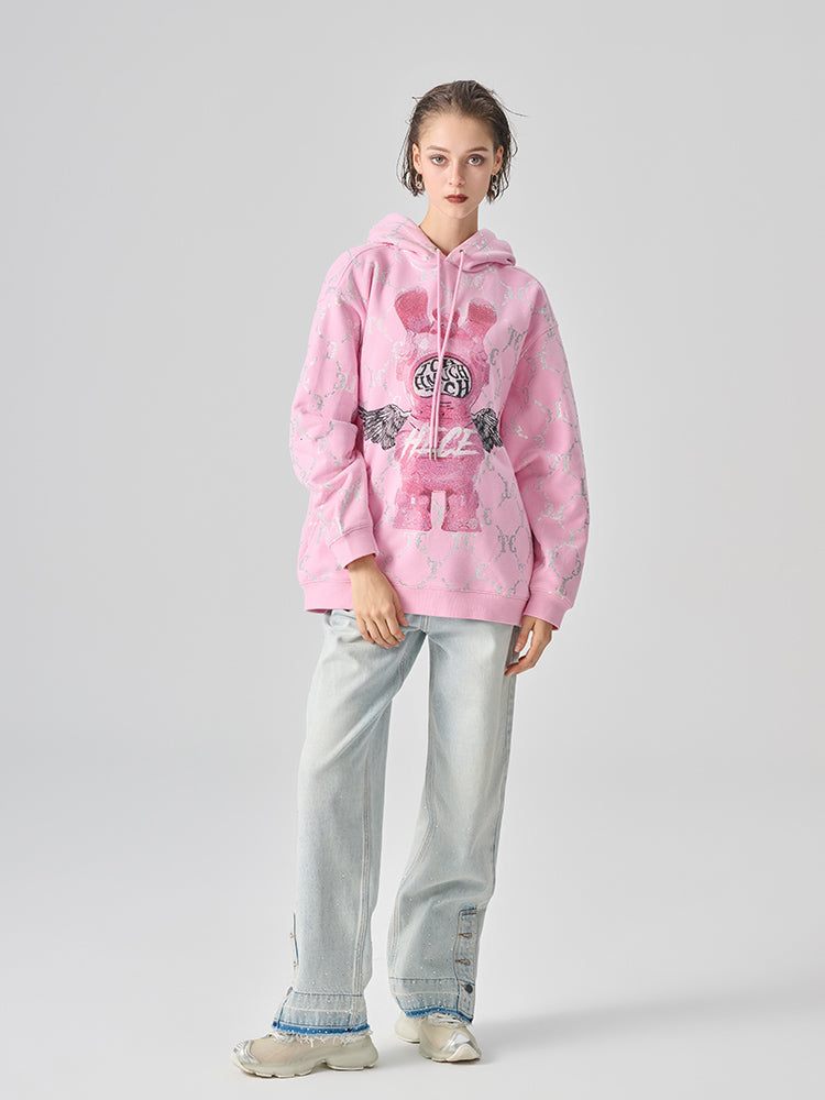 TCH Rhinestone Cartoon Graphic Pink Sweatshirts Hoodie