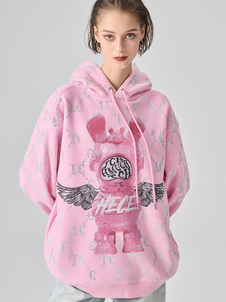 TCH Rhinestone Cartoon Graphic Pink Sweatshirts Hoodie