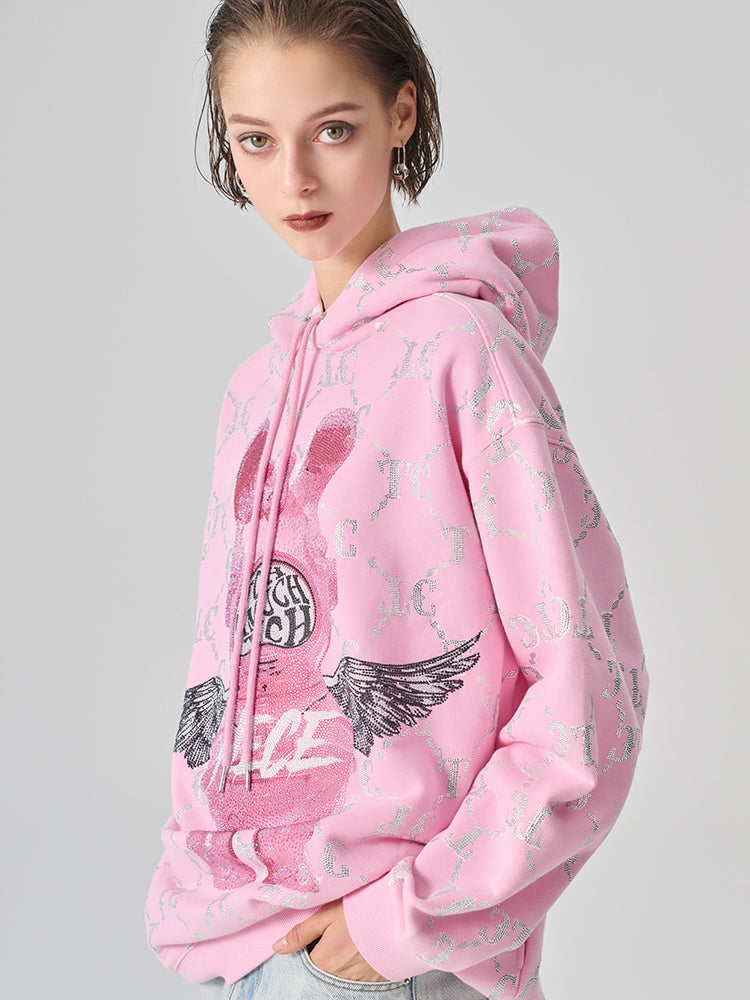 TCH Rhinestone Cartoon Graphic Pink Sweatshirts Hoodie