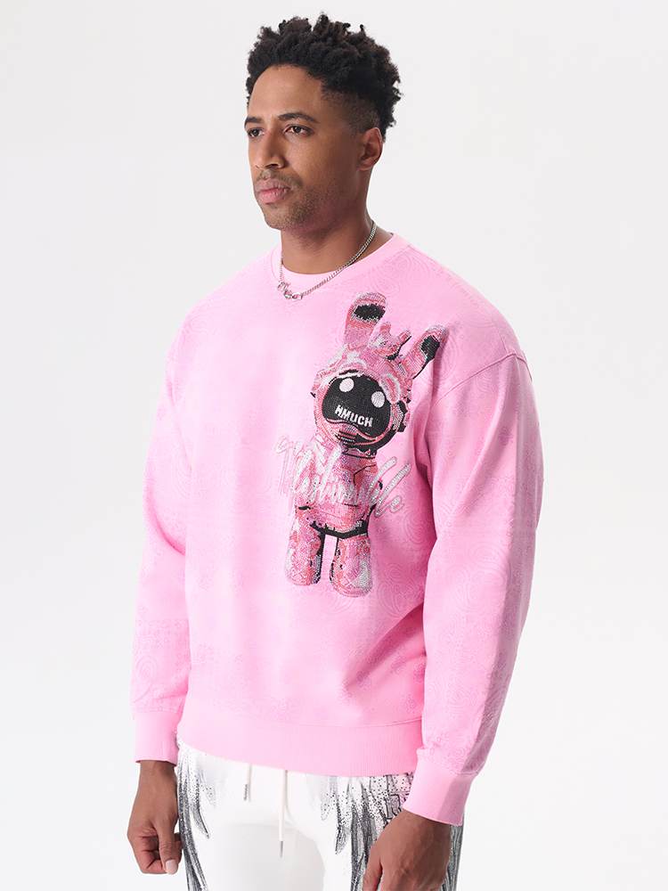 TCH Men's Graphic Rhinestones Pink Sweatshirt