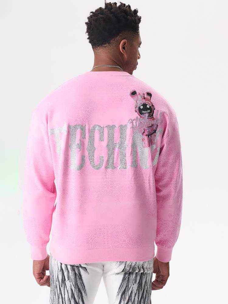 TCH Men's Graphic Rhinestones Pink Sweatshirt