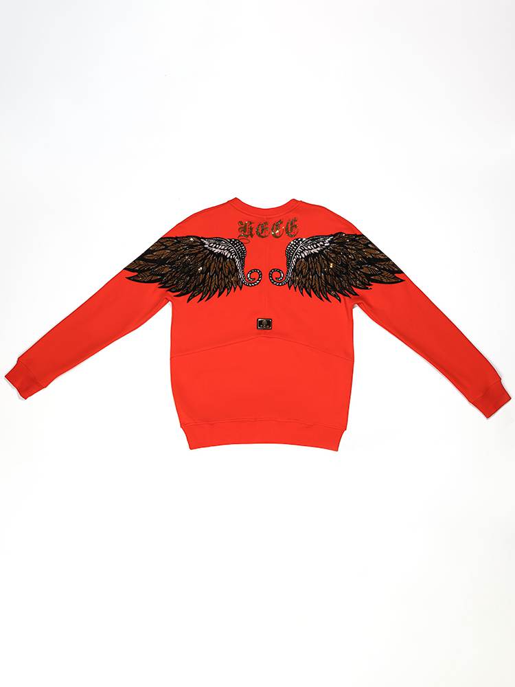 TCH Rhinestone Wing Long Sleeve Cotton Sweatshirt