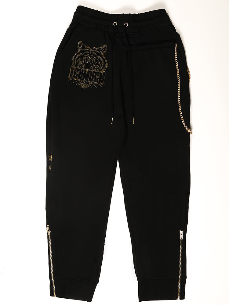 TCH Men's Animal Rhinestone Cotton Zipper Long Pants