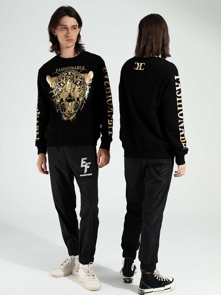 TCH Unisex Gold Leopard Letter Sleeve Sweatshirt