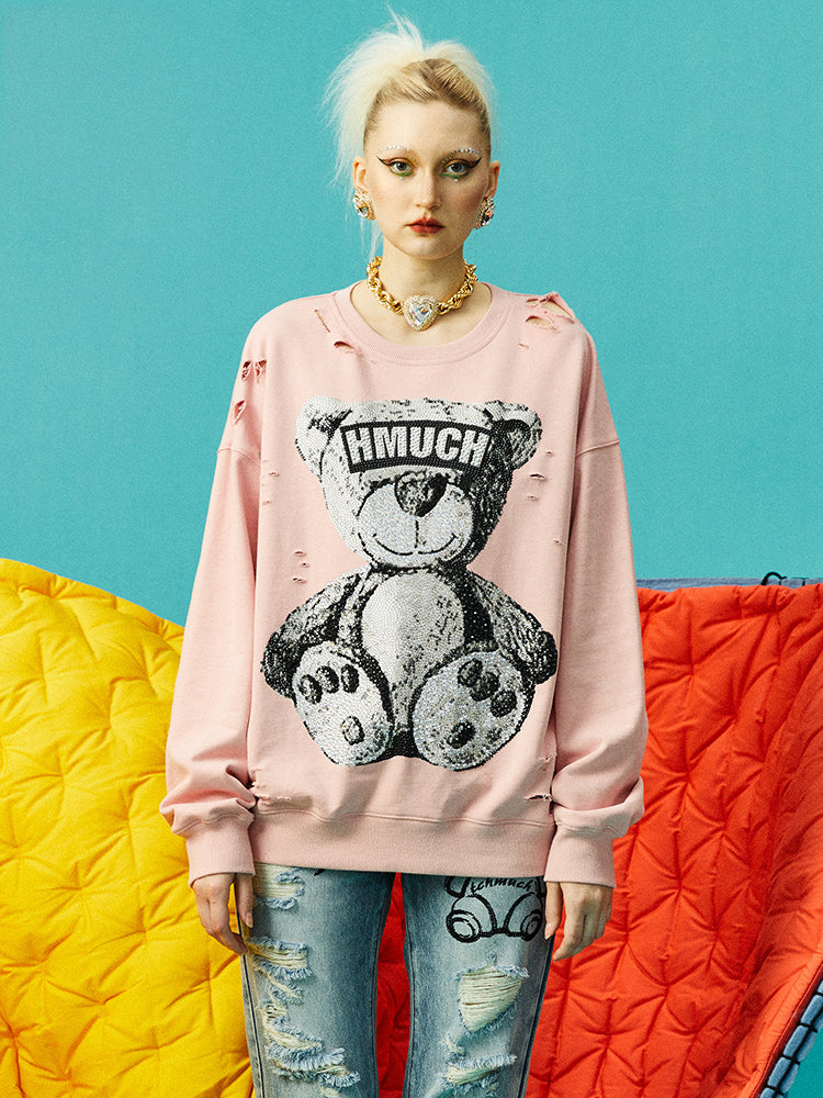 TCH Teddy Bear Rhinestone Graphic Sweatshirt