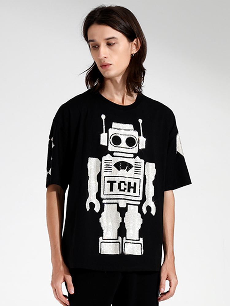 TCH Men's Robot Rhinestone Short Sleeve T-Shirt