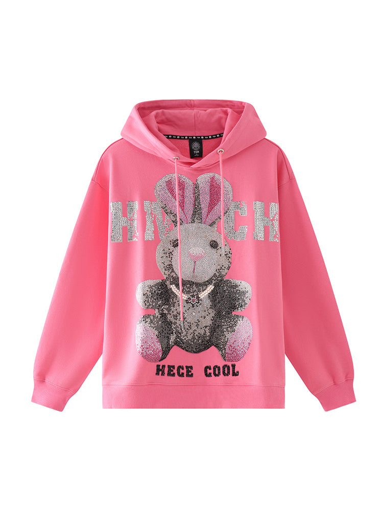 TCH Pink Rhinestone Rabbit Cotton Hoodie