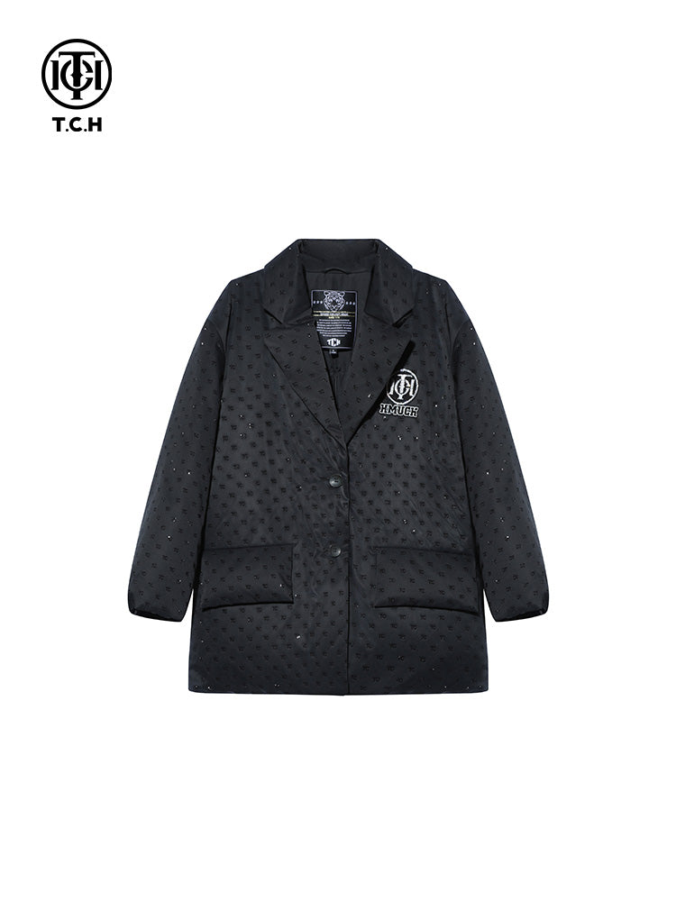 TCH Letter Rhinestone Puffer Blazer Coats