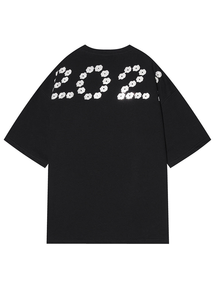 TCH Black Painting Cotton Rhinestone T-Shirt