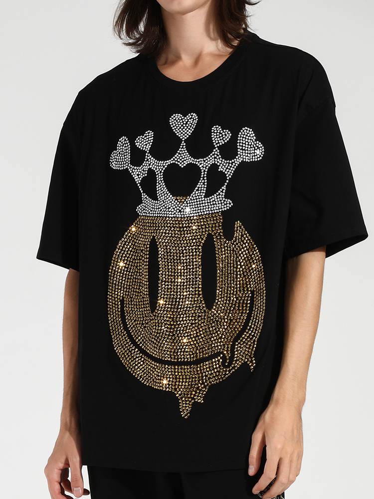 TCH Men‘s Smile Crown Rhinestone Short Sleeve T-Shirt