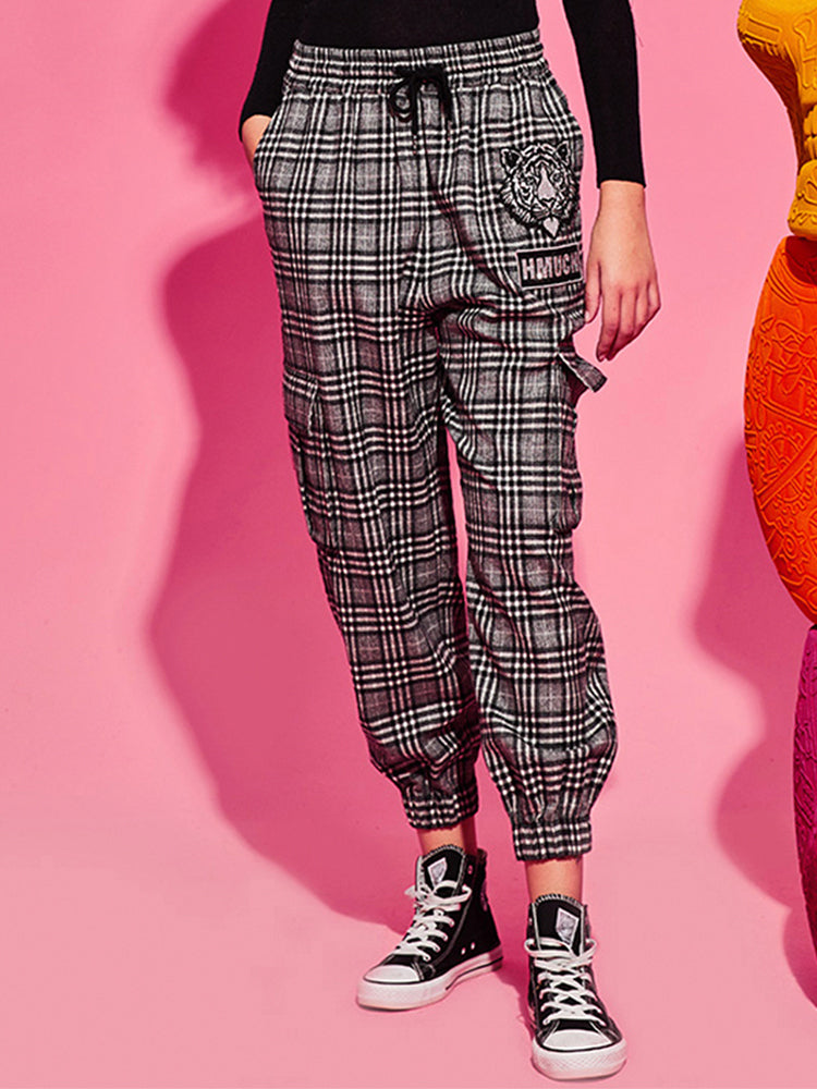 TCH Plaid Rhinestone Elastic Waist Pants