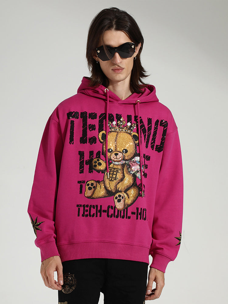 TCH Rhinestone Teddy Print Cotton Hoodie