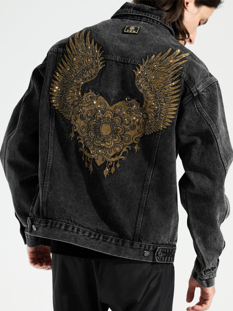 TCH Rhinestone Wings Vintage Denim Jacket