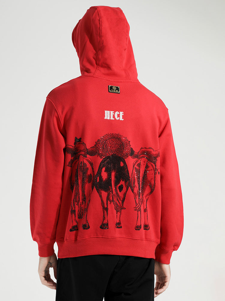 TCH Men's Graphics Rhinestone Red Hoodie