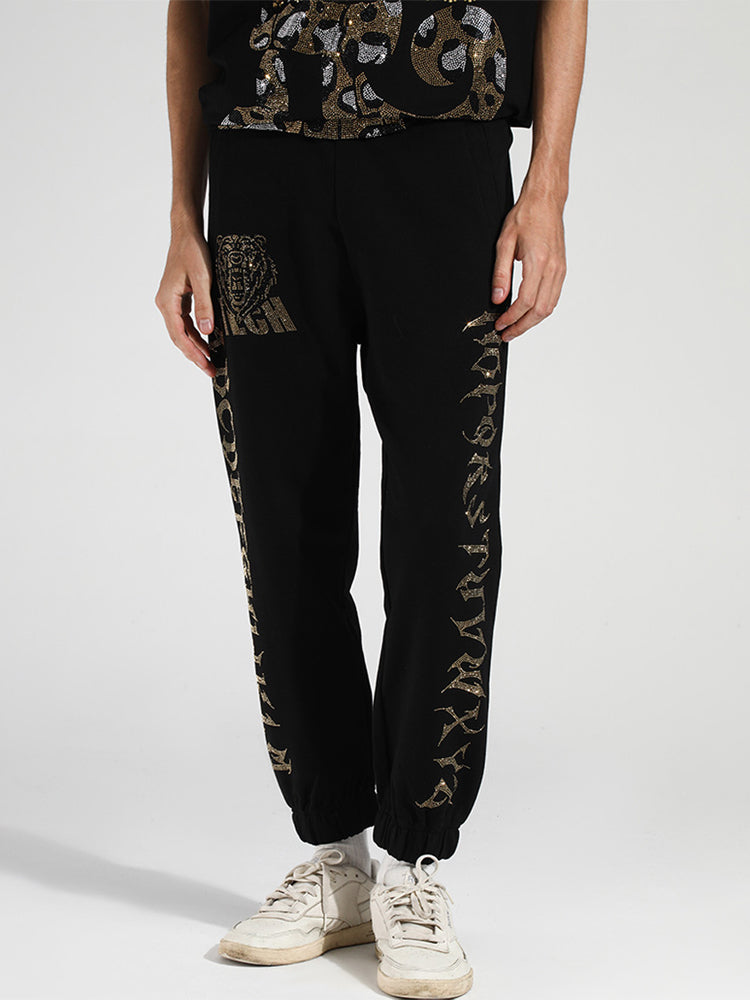 TCH Rhinestone Letter Casual Jogger Pants