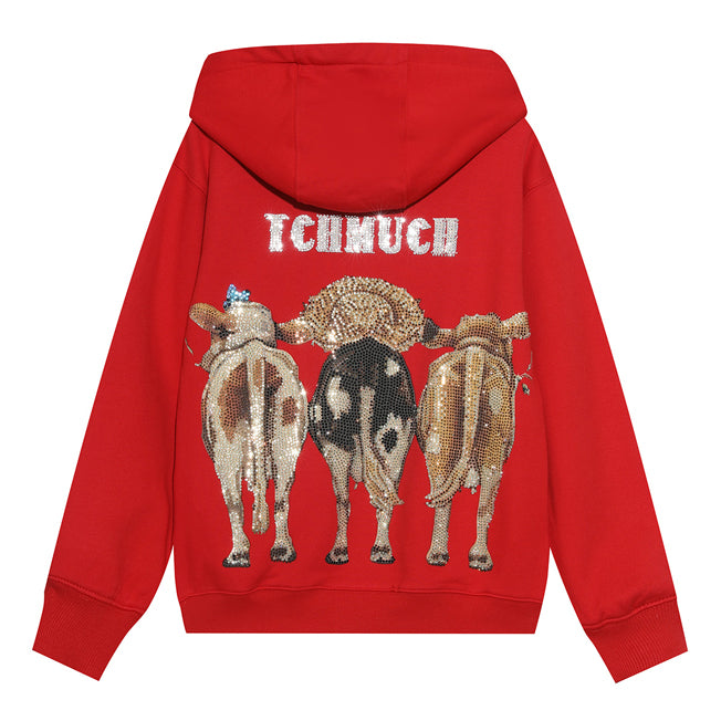 TCH Unisex Rhinestone Graphics Red Hoodie