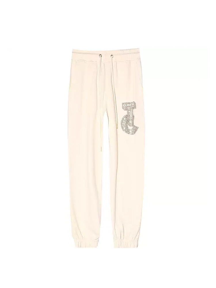 TCH Letter Print Rhinestone Casual Long Pants