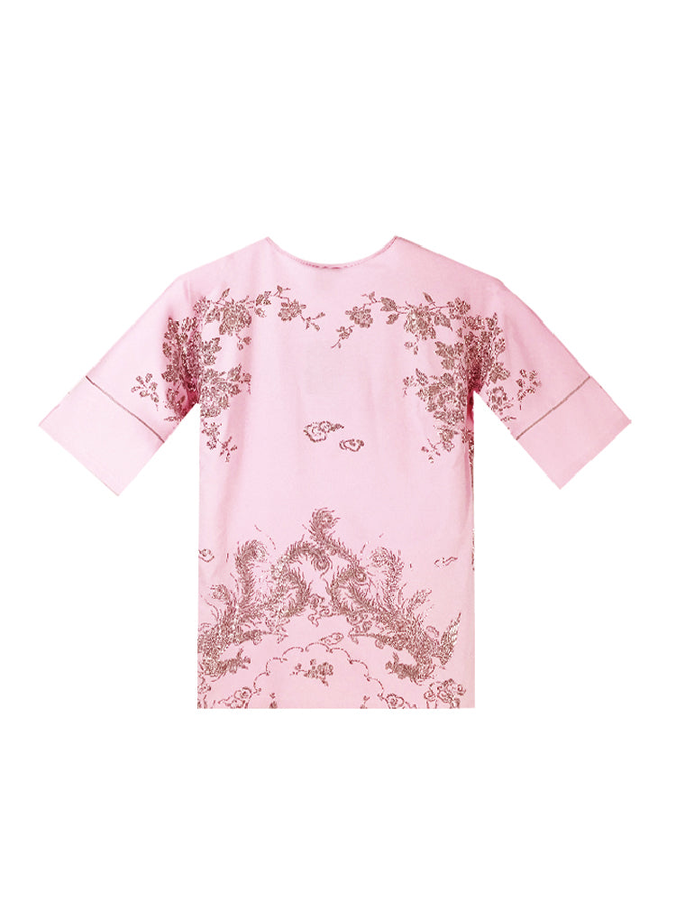 TCH Crystal Embroidery Short Sleeve T-Shirt in Pink