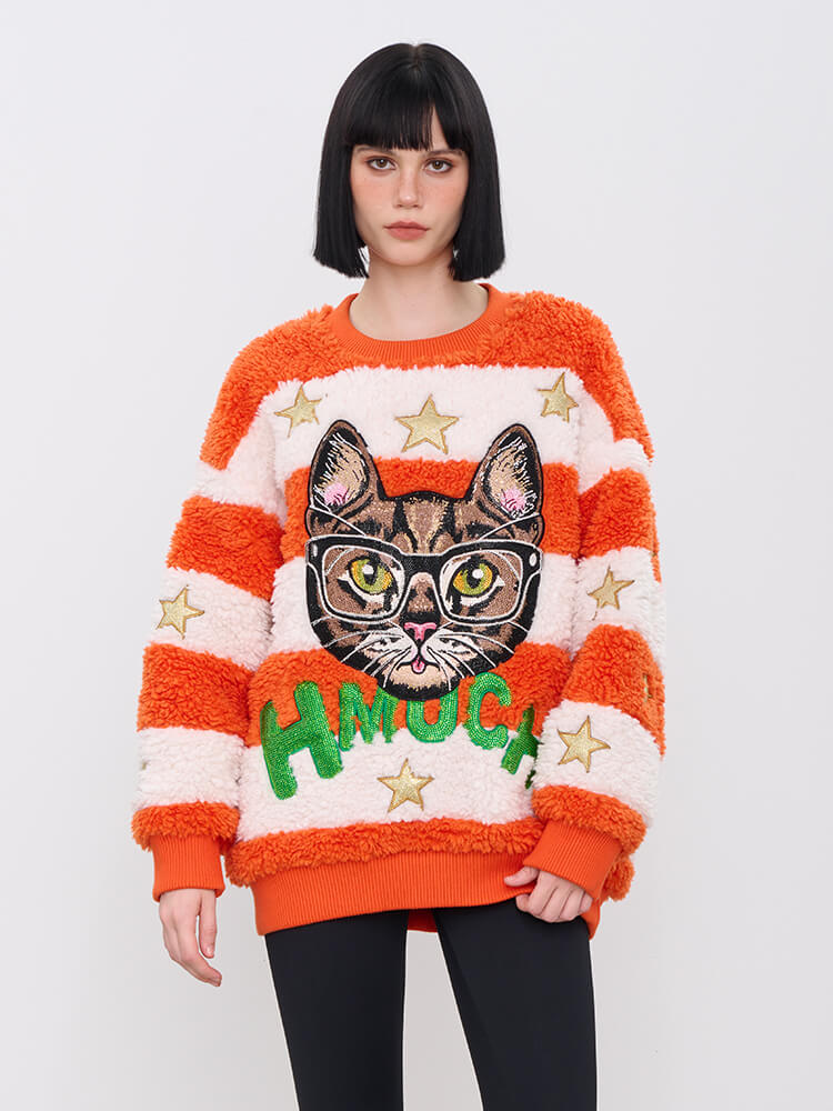 TCH Cartoon Hot Diamond Fleece Contrast Sweater