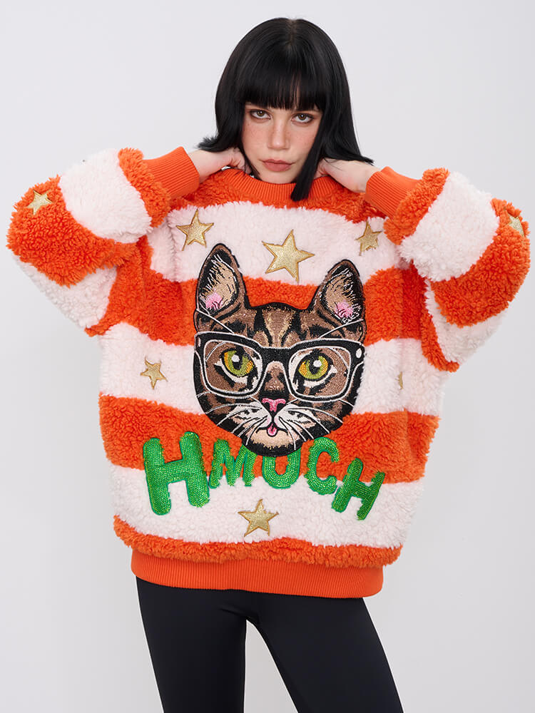 TCH Cartoon Hot Diamond Fleece Contrast Sweater