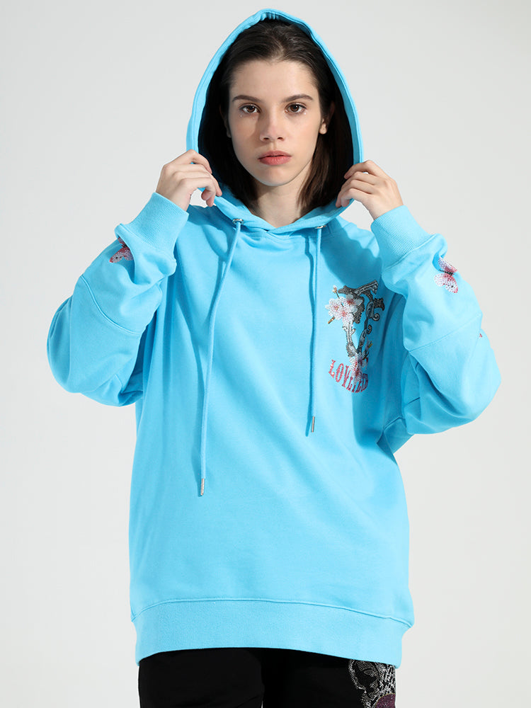 TCH Flower Print Rhinestone Trendy Hoodie