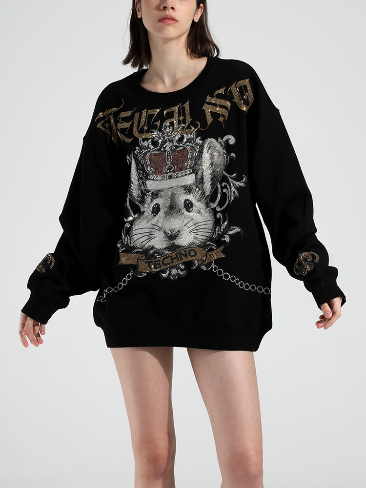 TCH Luxury Hot Diamond Long Sleeve Oversized Sweatshirt