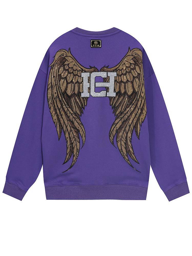 TCH Unisex Bear Rhinestone Wing Long Sleeve Sweatshirt