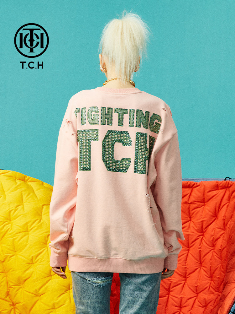 TCH Cartoon Rhinestone Letter Sweatshirt