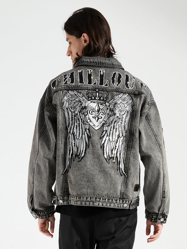 TCH Rhinestone Wings Trucker Jean Jacket