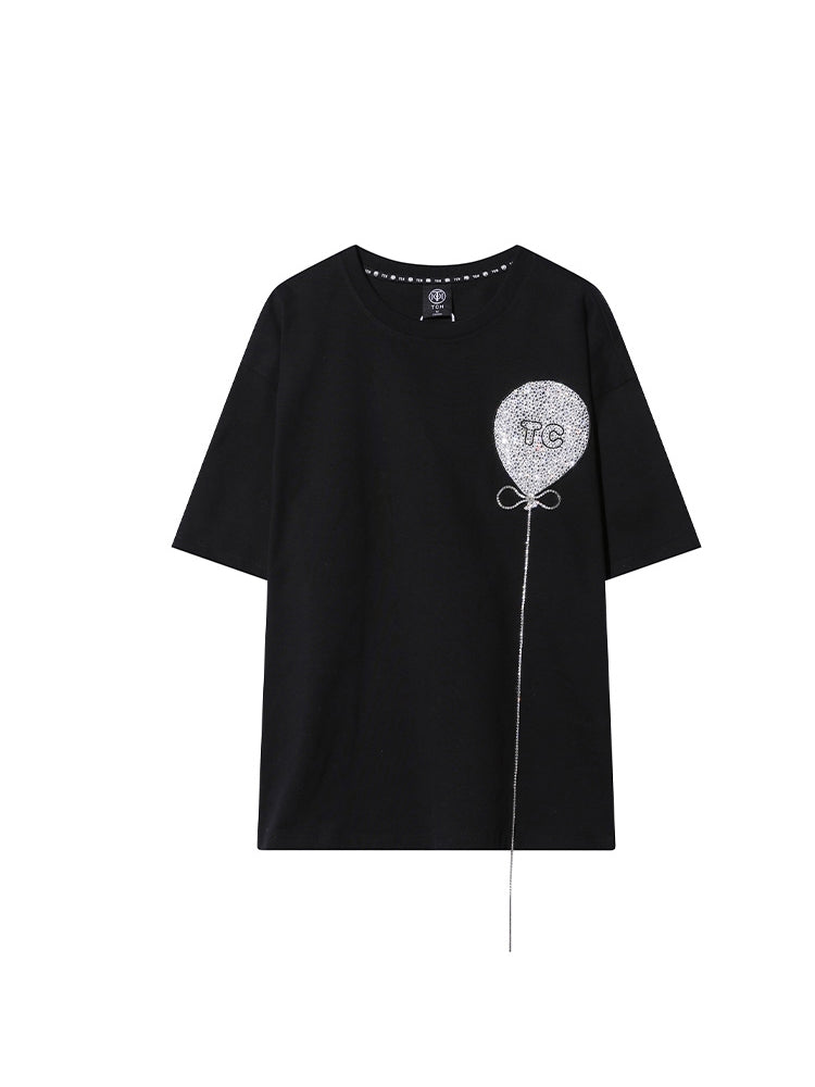 TCH Cotton Balloon Design Rhinestone Short Sleeve T-Shirt