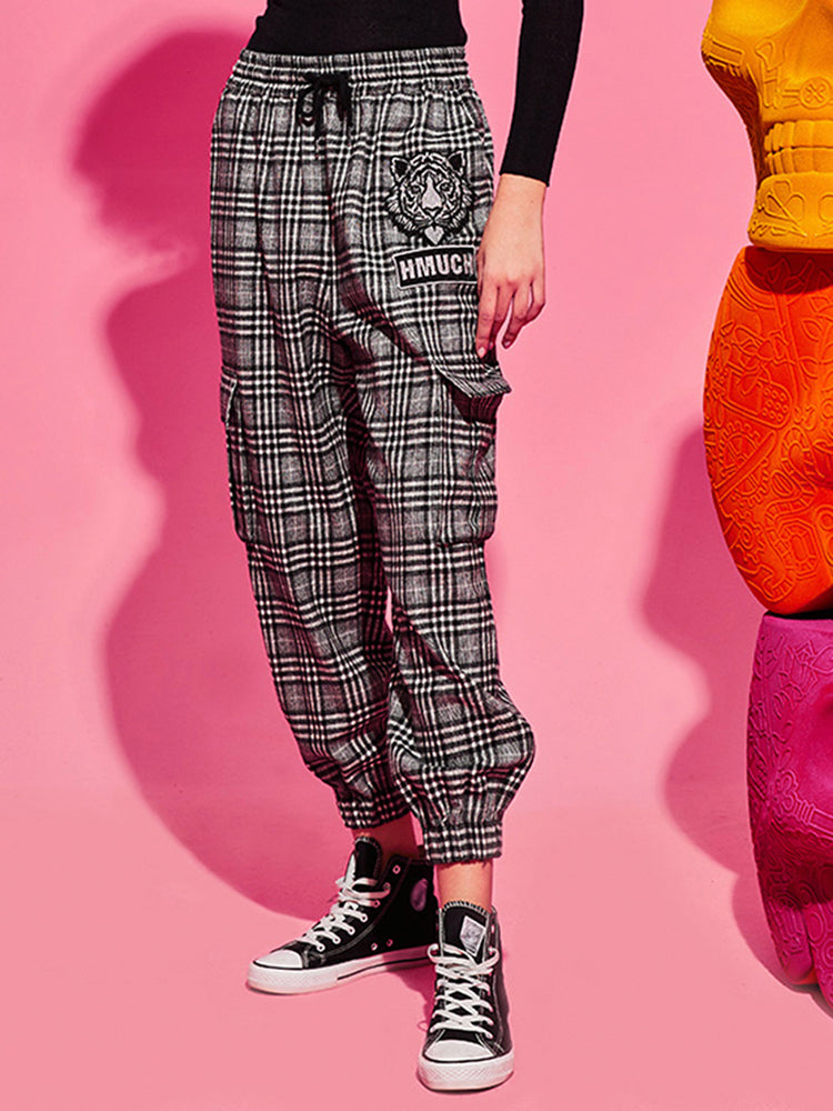 TCH Plaid Rhinestone Elastic Waist Pants