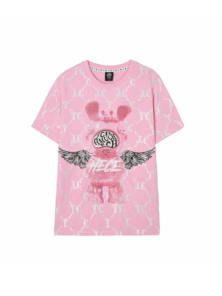 TCH Pink T-shirt with Cartoon Design and Hand-applied Rhinestones