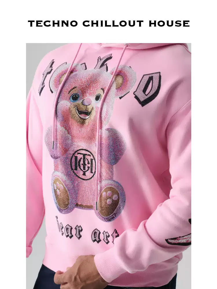 TCH Pink Rhinestone  Bear Hoodies with Angel Wings