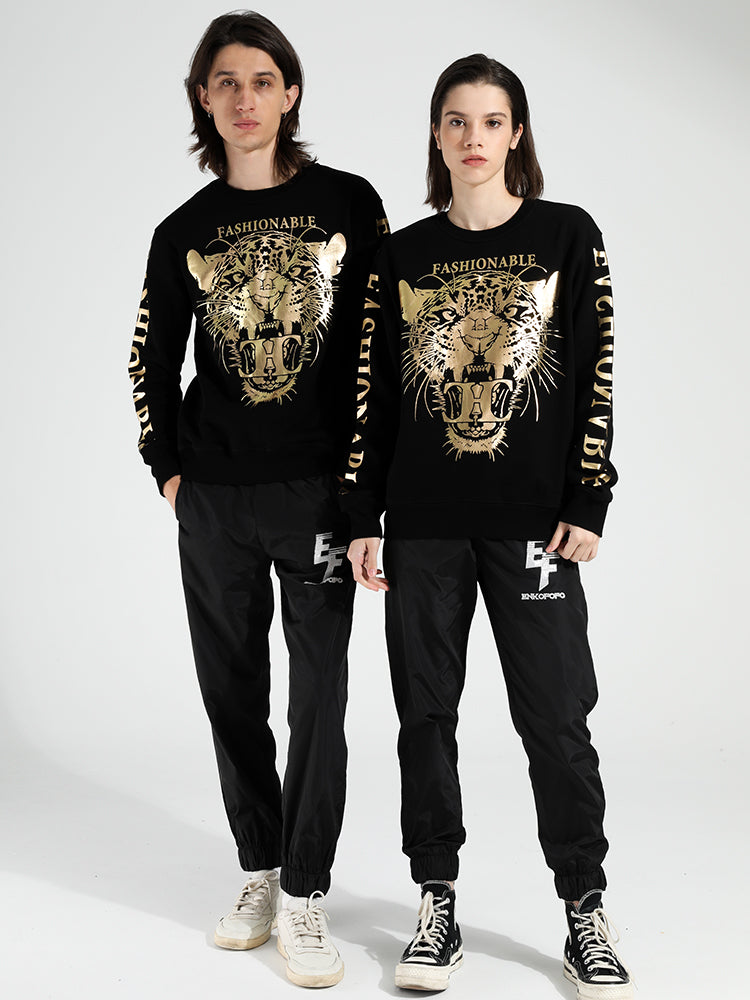 TCH Unisex Gold Leopard Letter Sleeve Sweatshirt