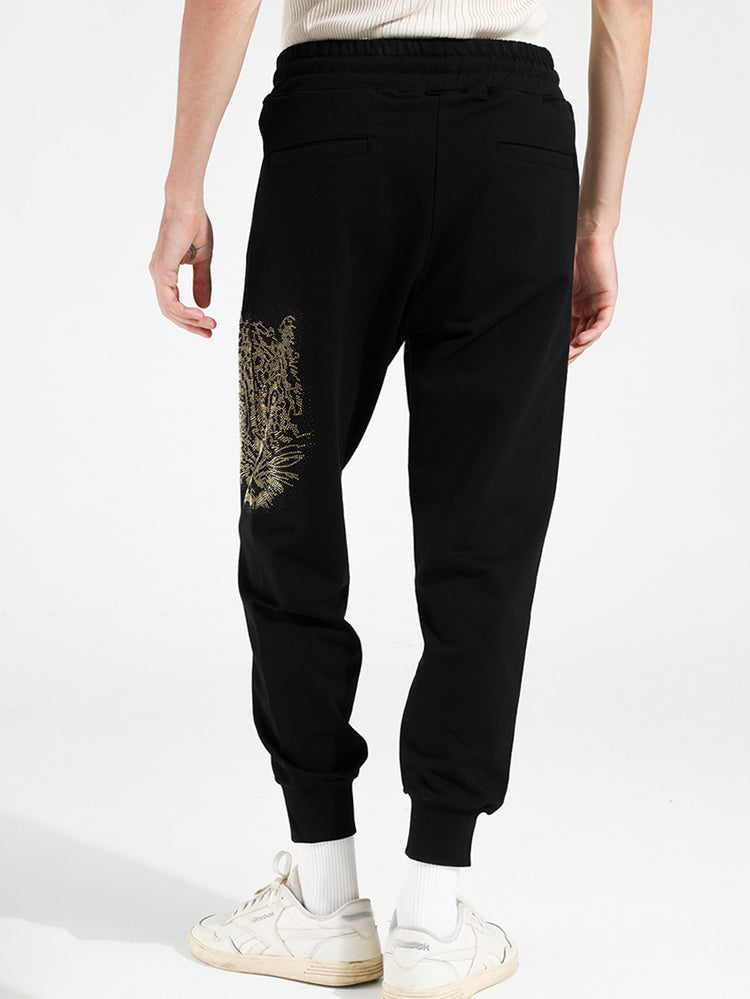 TCH Letter Rhinestone Leopard Print Long Pants