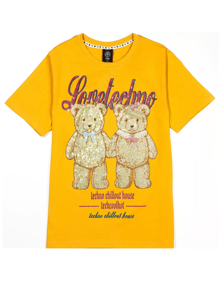 TCH Sparkly Rhinestone Two Bear Short Sleeve T-shirt