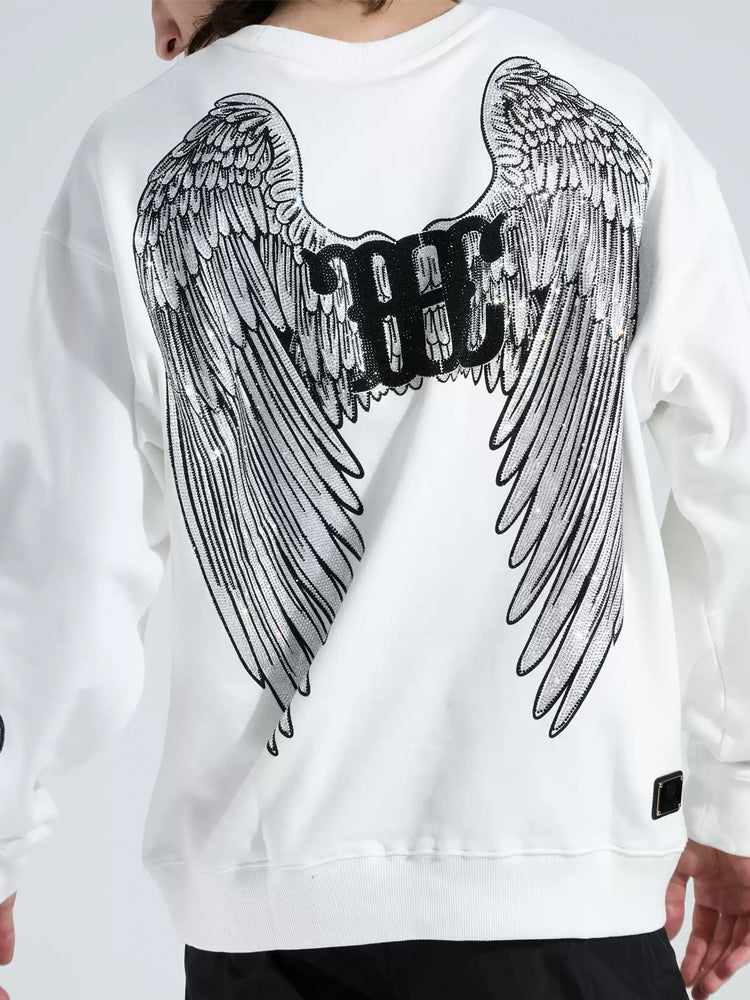 TCH Unisex Angle Wings Rhinestone Shiny Sweatshirt