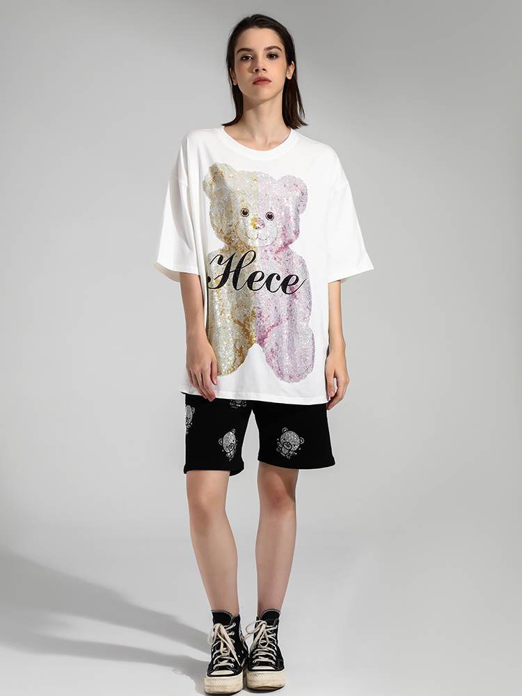 TCH Bear Hot Diamond Graphic Short Sleeve T-Shirt