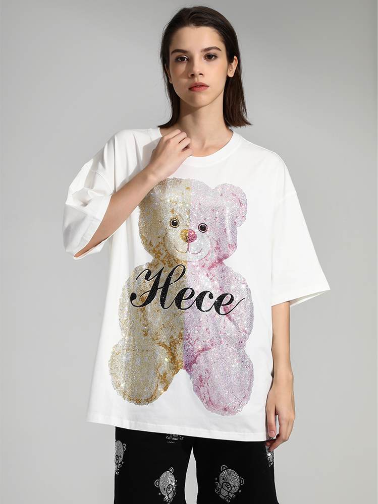 TCH Bear Hot Diamond Graphic Short Sleeve T-Shirt