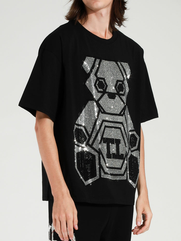 TCH Robot Bear Rhinestone Short Sleeve T-Shirt