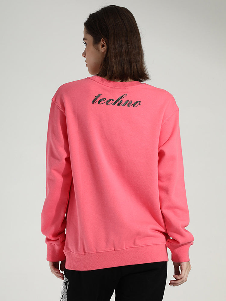 TCH Rhinestone Graphic Print Solid Sweatshirt