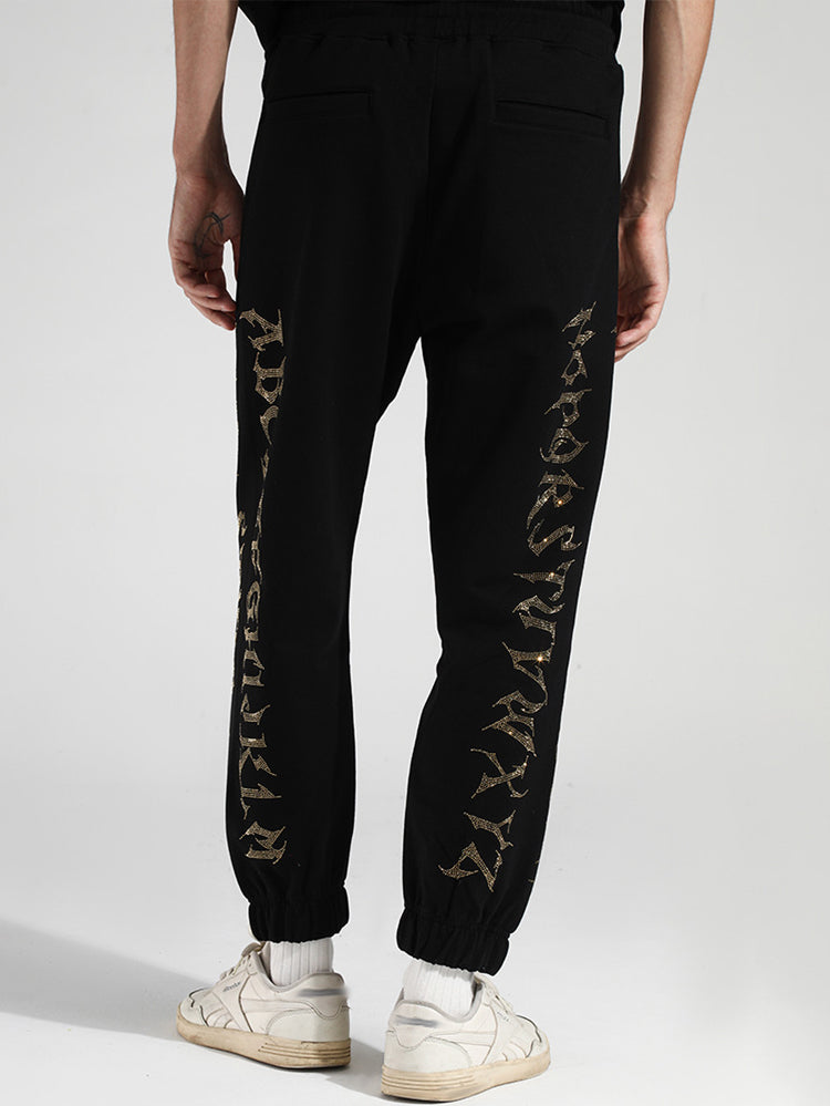 TCH Rhinestone Letter Casual Jogger Pants