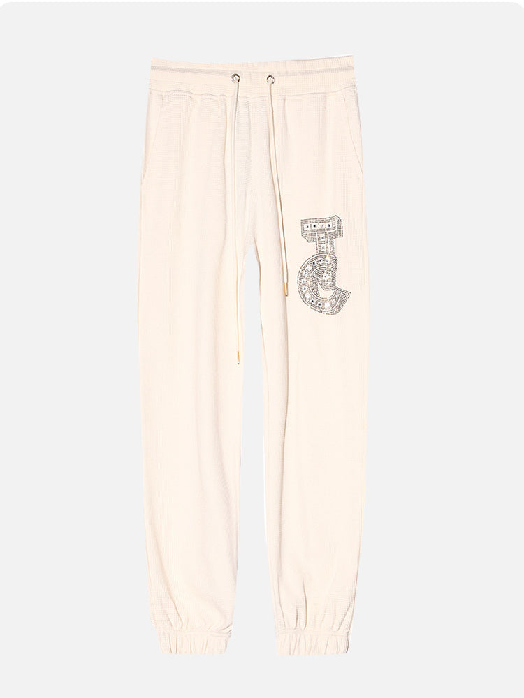 TCH Letter Print Rhinestone Casual Long Pants