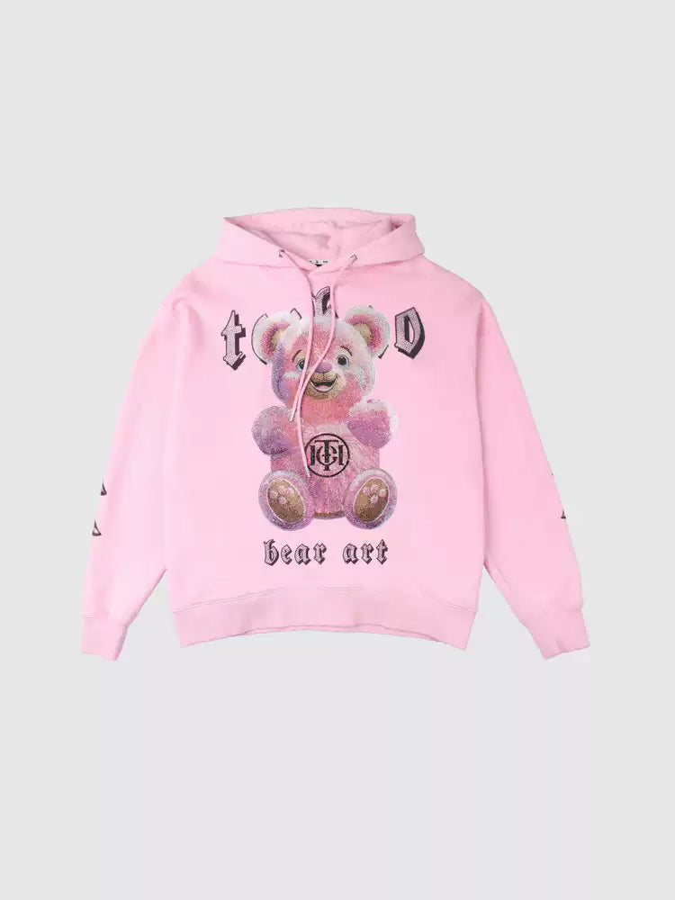 TCH Pink Rhinestone  Bear Hoodies with Angel Wings