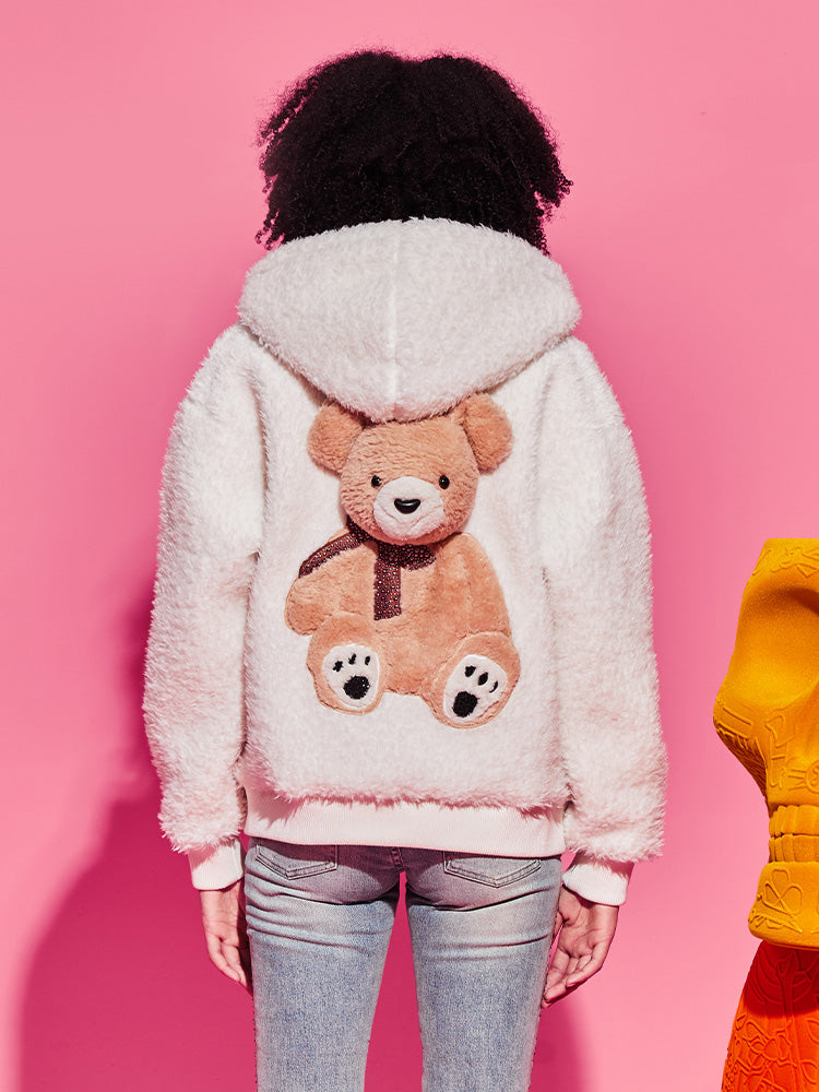 TCH Teddy Bear Rhinestone Sherpa Hooded Jacket