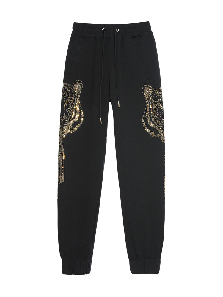 TCH Black Rhinestone Tiger Print Long Pants