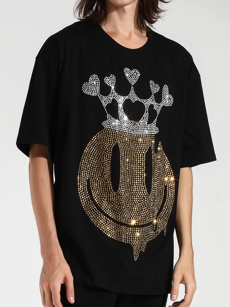 TCH Men‘s Smile Crown Rhinestone Short Sleeve T-Shirt