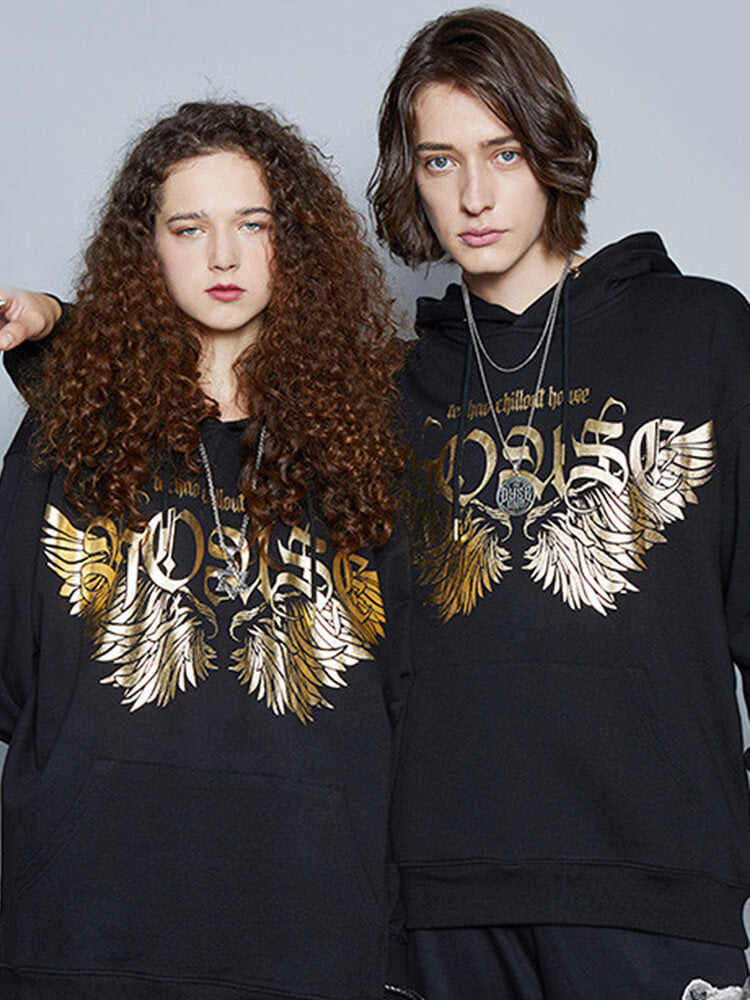 TCH Unisex Gold Angel Wings Black Hoodie